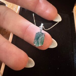 Moss Agate and diamond Pendant Necklace